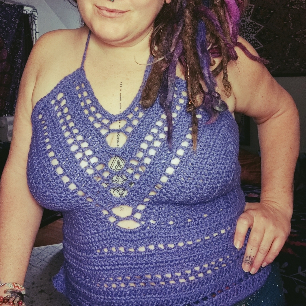 Crocheted open back/halter top